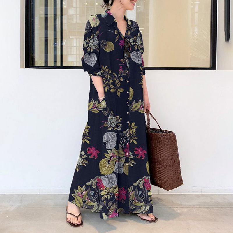 Casual Loose Linen Shirt Dress - Autumn new plus size casual cotton
