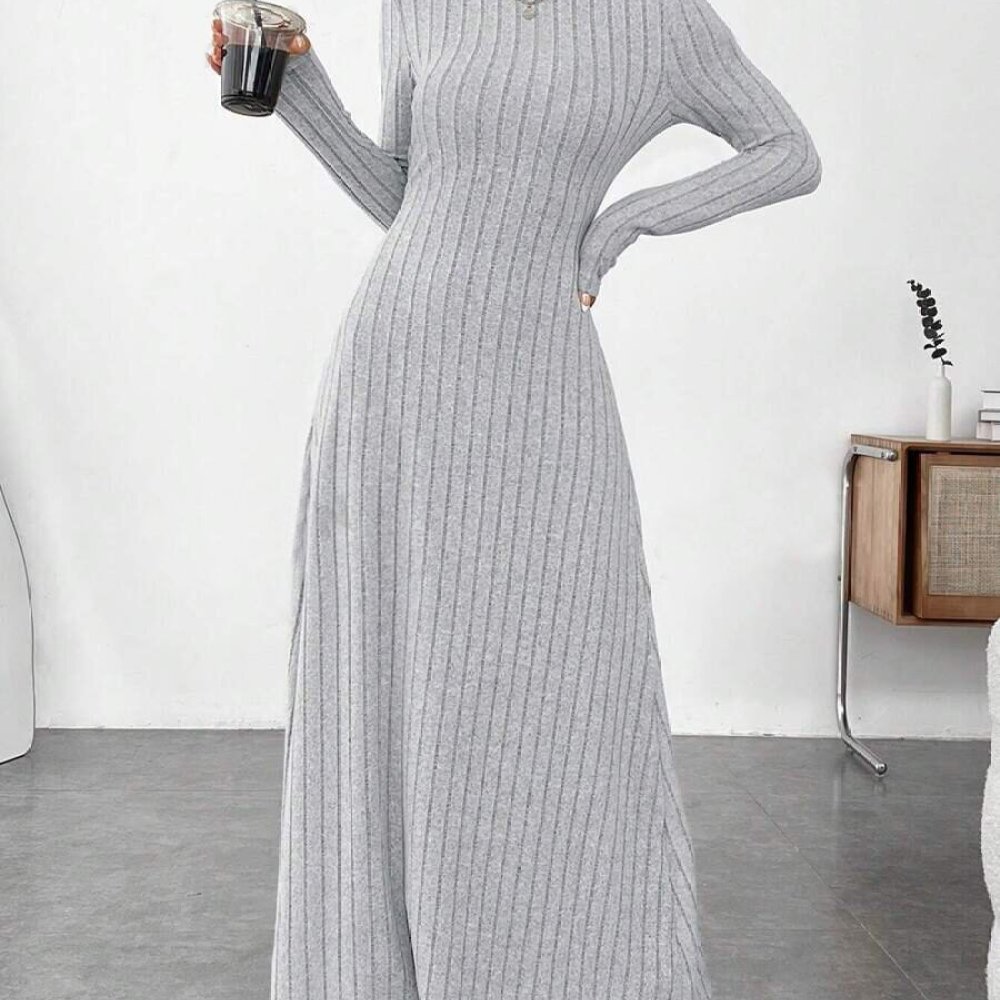Elegant Autumn High Collar Lon - Bodycon Long Sleeve Ribbed Dress 评论和价格