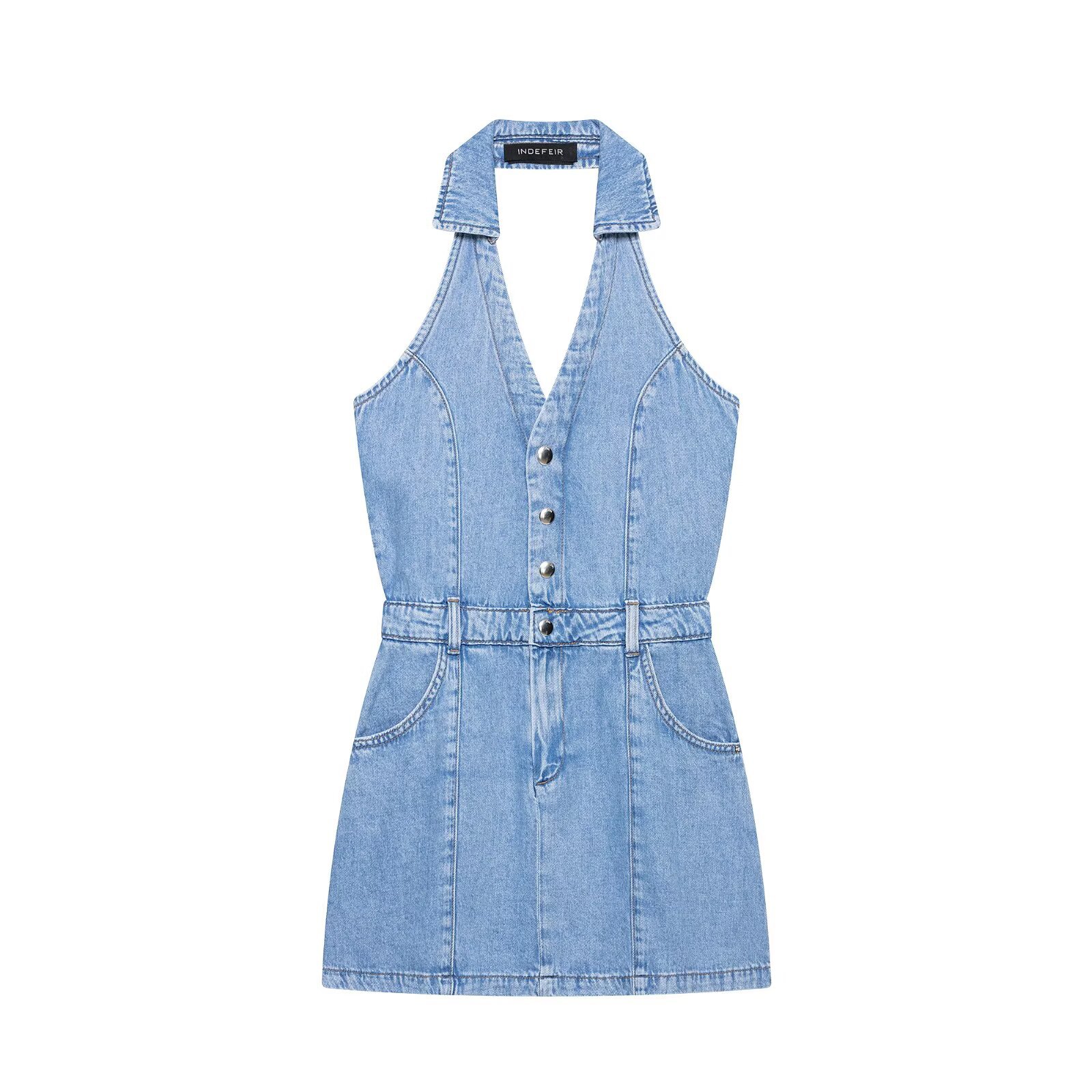 Y2K Halter Denim Mini Dress Wo - Y2K Backless Halter Mini Dress 评论和价格