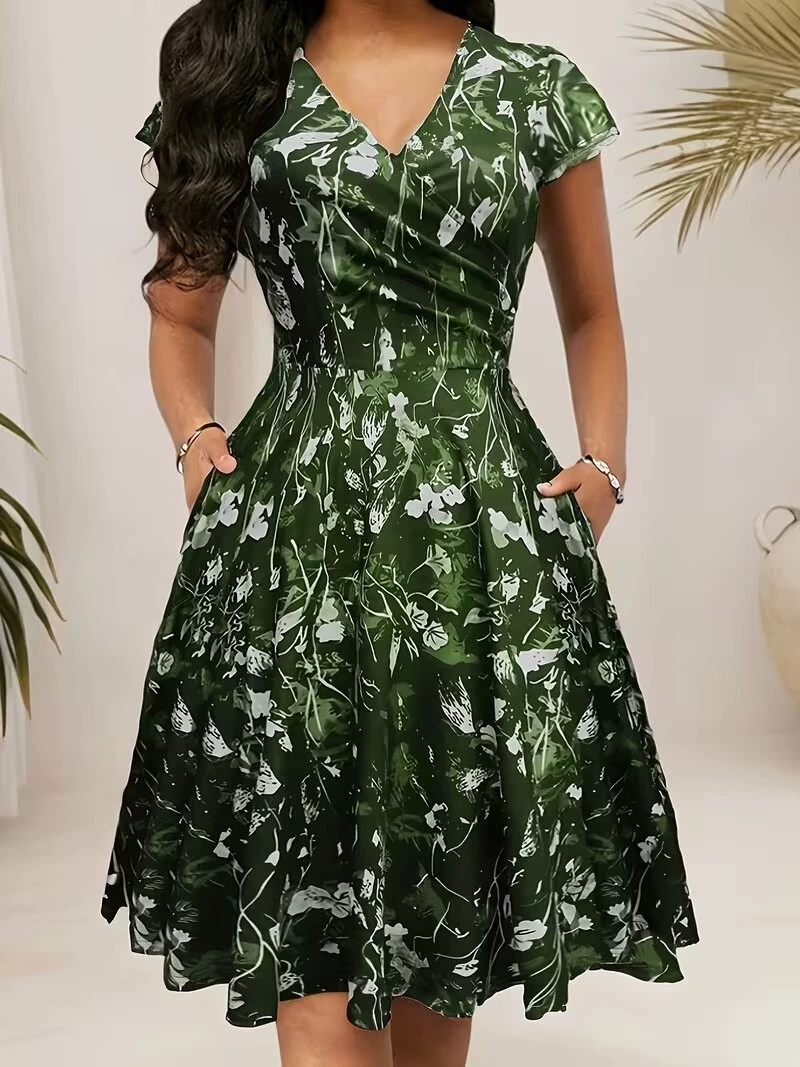 2026 Summer Round Neck Long Dr - French Vintage Floral Midi Dress 评论和价格