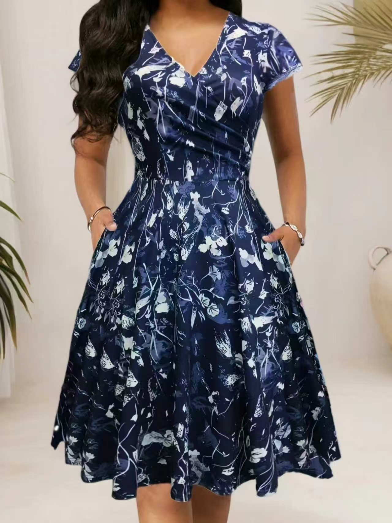 2026 Summer Round Neck Long Dr - French Vintage Floral Midi Dress 评论和价格