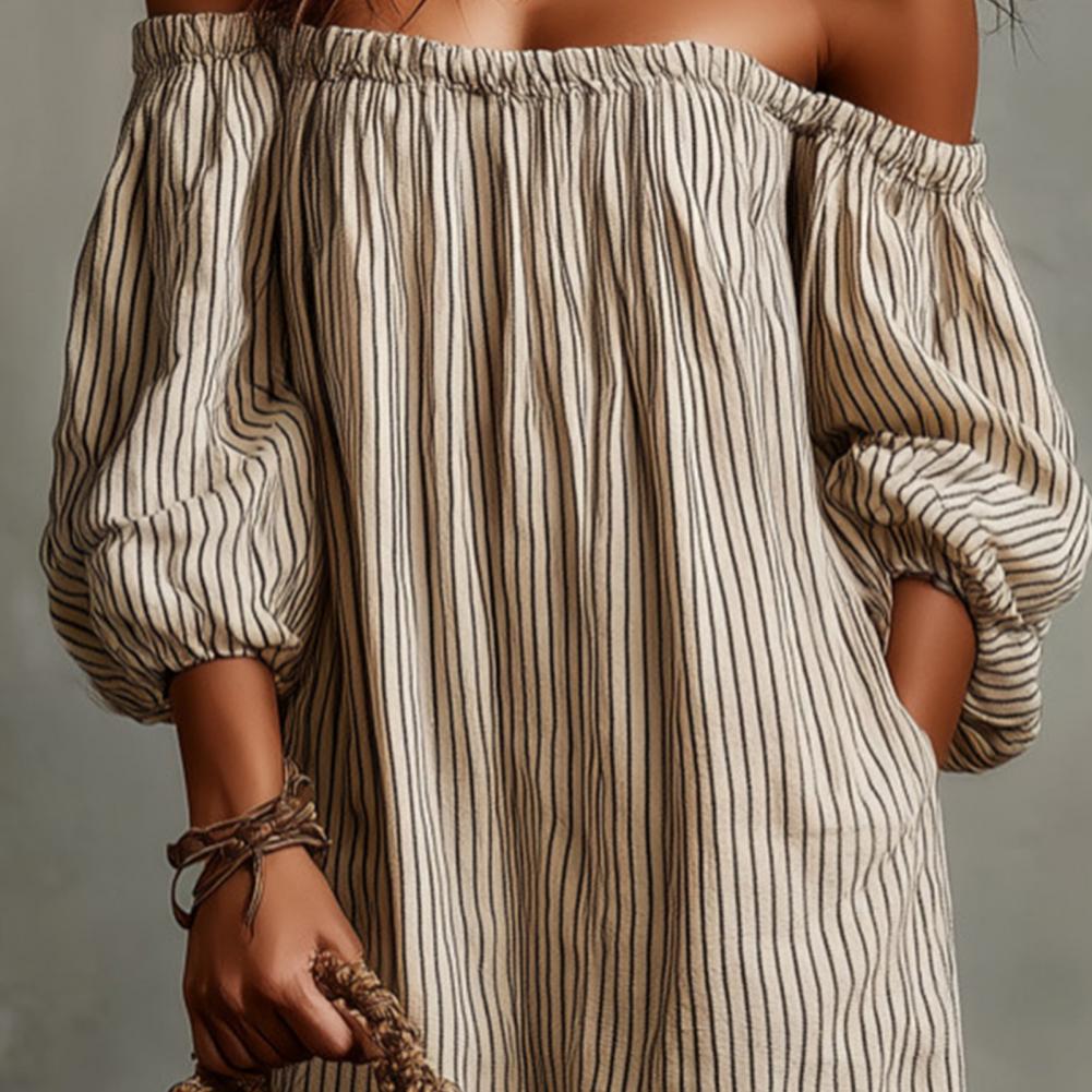 Spring Summer Women's Off Shou - Off Shoulder Puff Sleeve Sundress 评论和价格
