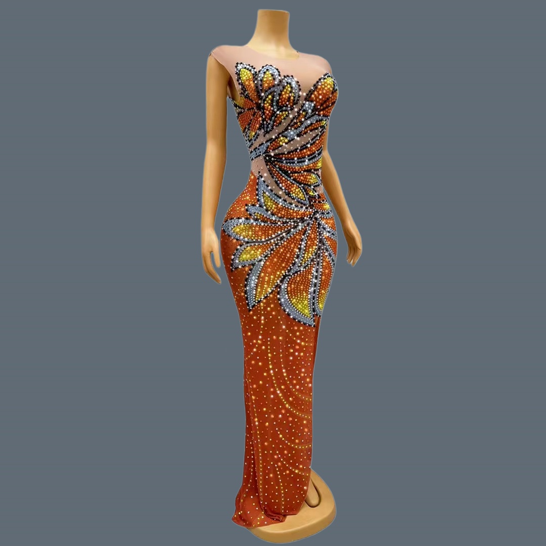Women Sleeveless Mesh Maxi Dre - Sparkly Rhinestone Club Party Dress 评论和价格