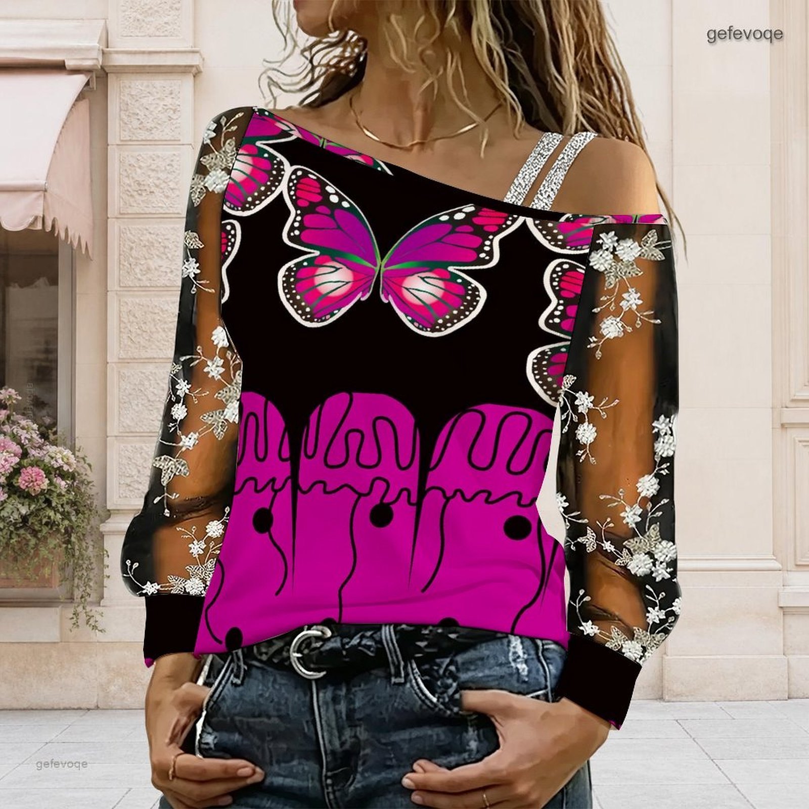 Women Off Shoulder Blouse Asym - Blouses 评论和价格