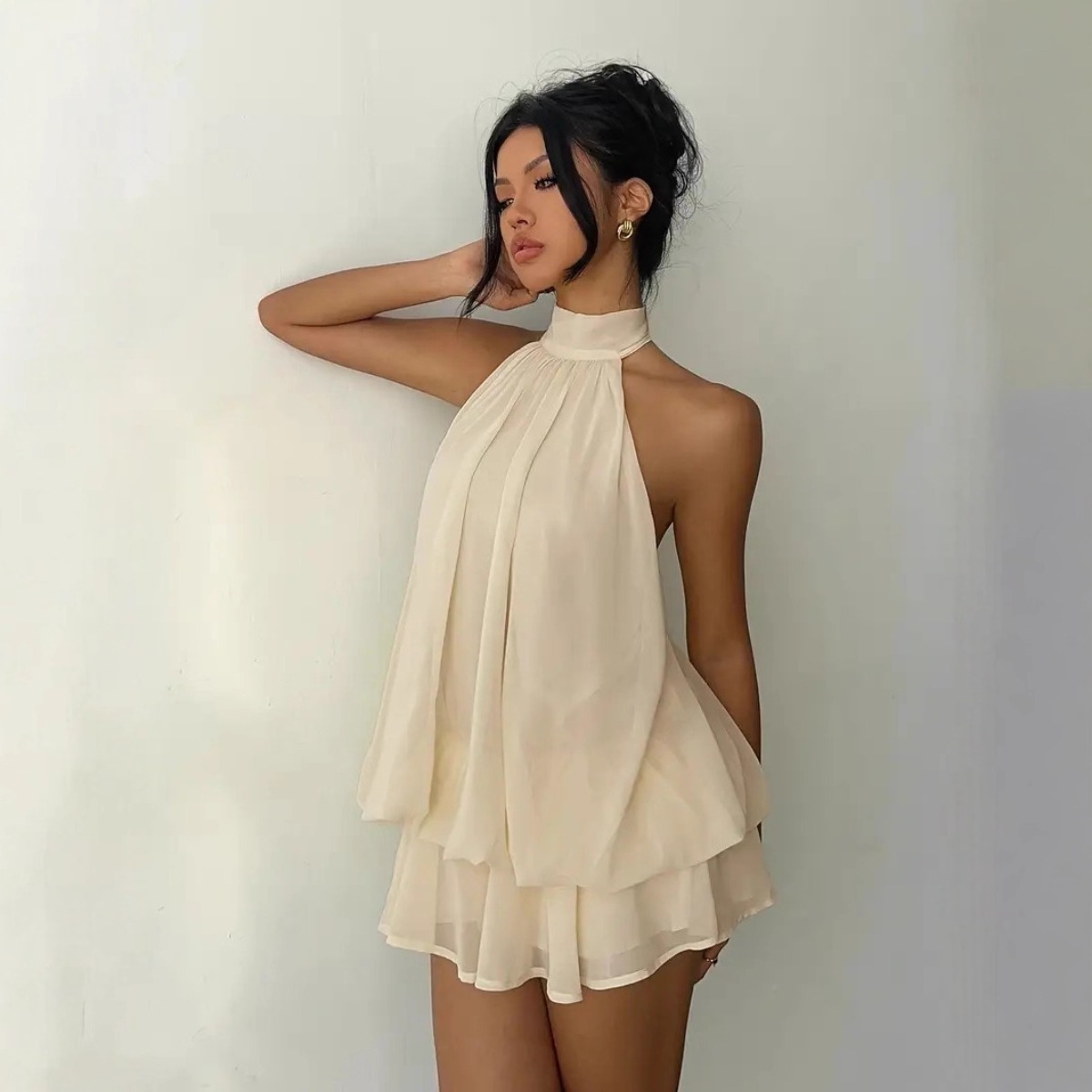Women's Halter Neck Dress, Bac - Y2K Backless Halter Mini Dress 评论和价格