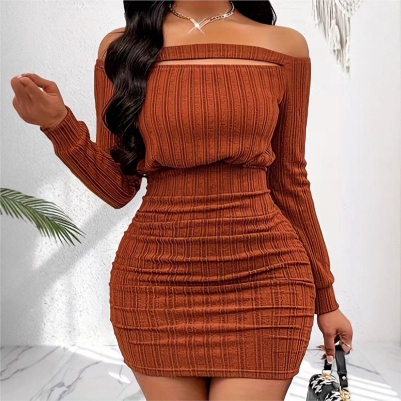 Women's Fashion Dress Spring A - Bodycon Long Sleeve Ribbed Dress 评论和价格