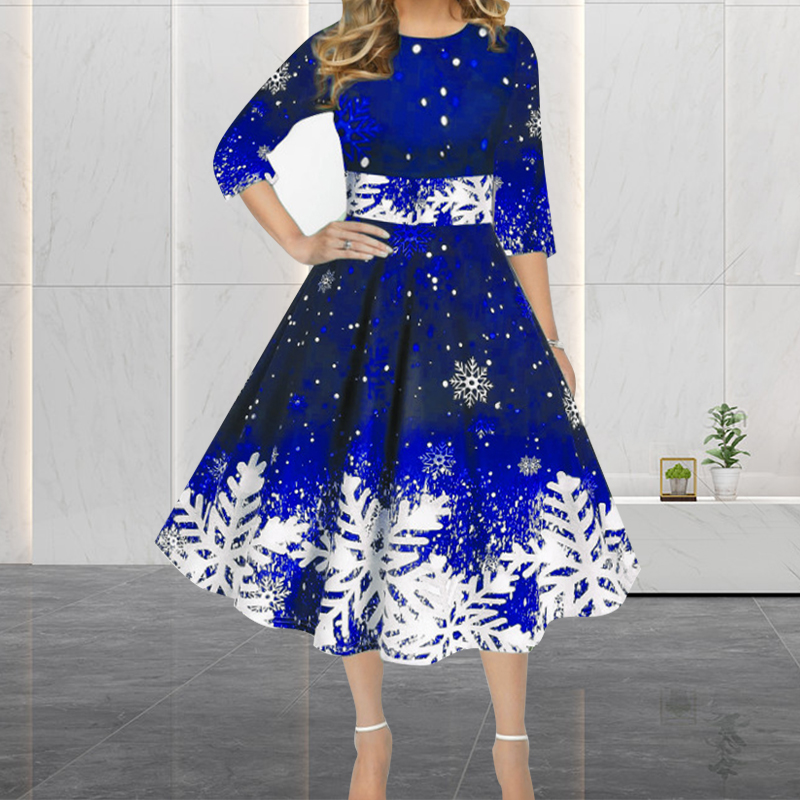 Winter Christmas Dresses Women - French Vintage Floral Midi Dress 评论和价格