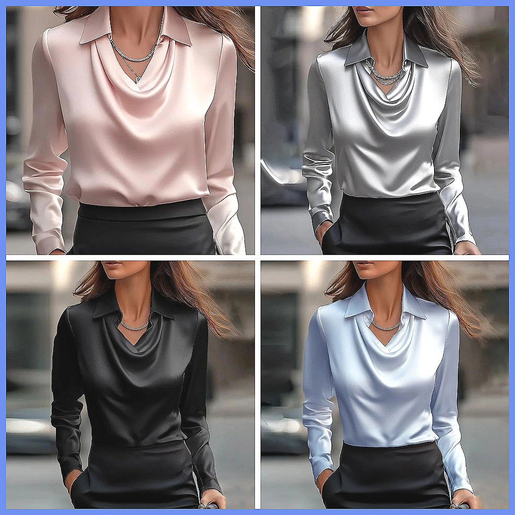 Vintage Satin Blouse Women Lon - Blouses 评论和价格