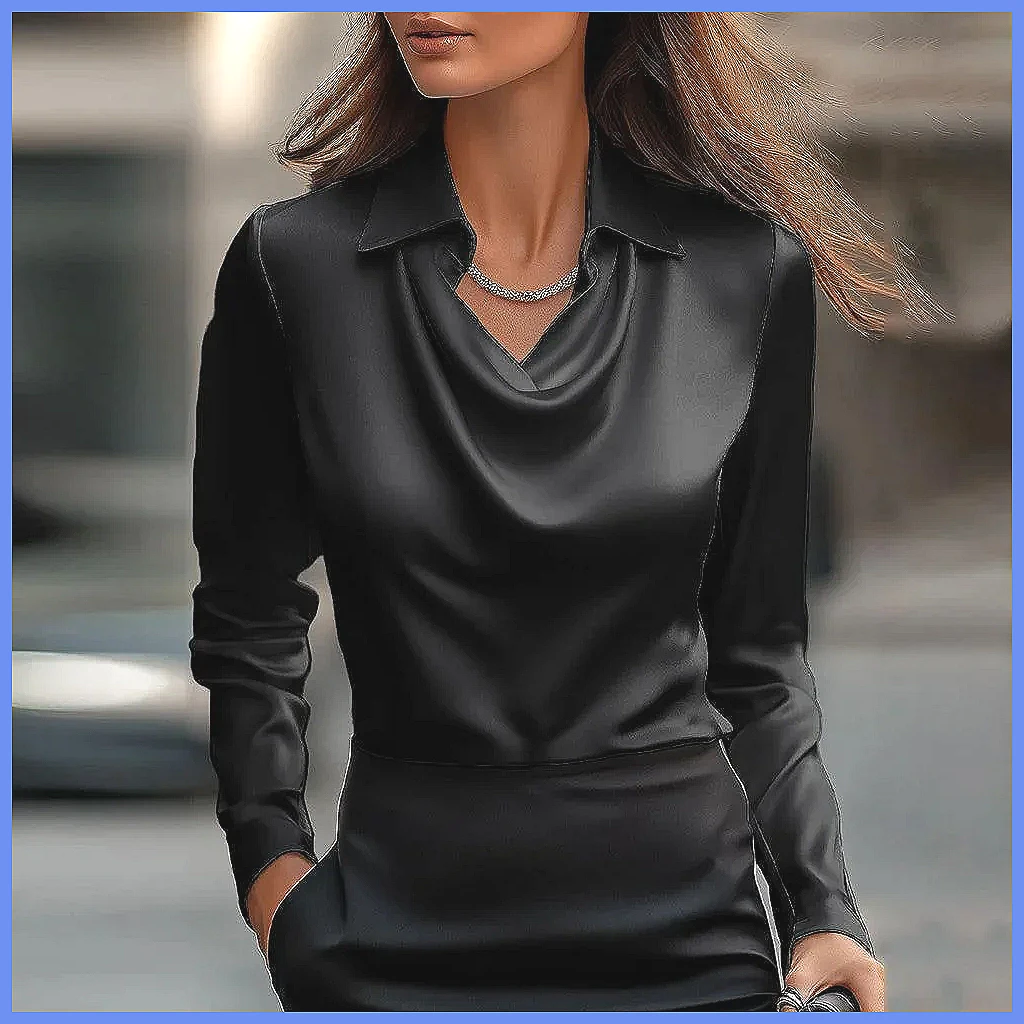 Vintage Satin Blouse Women Lon - Blouses 评论和价格