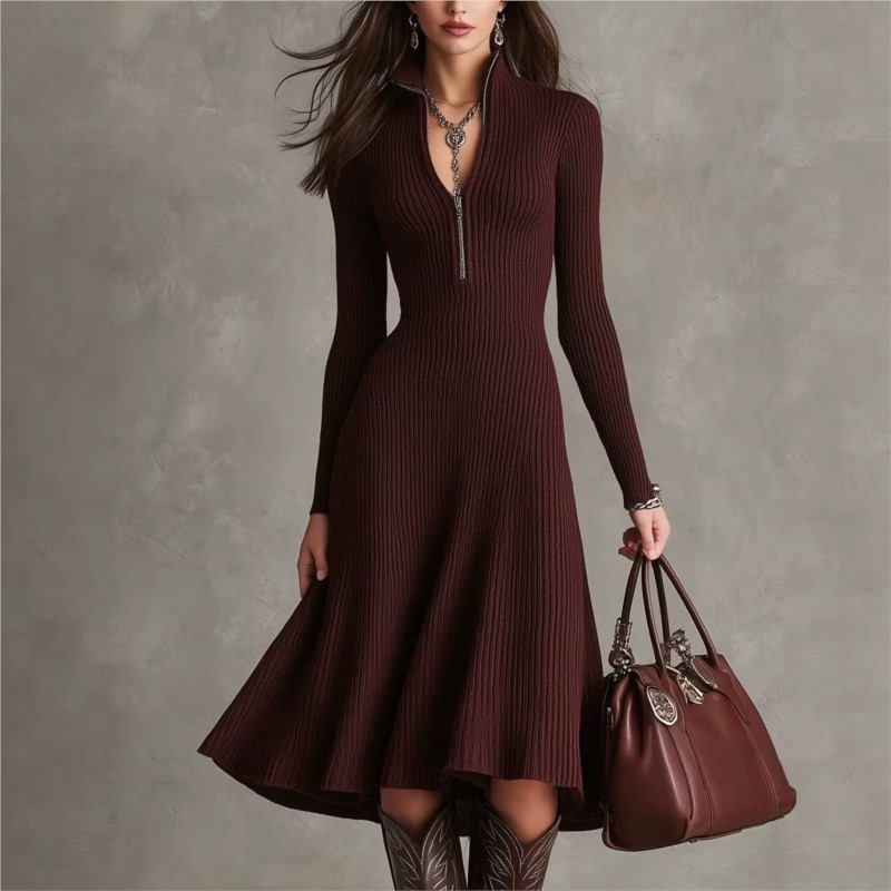 Women Ribbed Knit Midi Dress A - Bodycon Long Sleeve Ribbed Dress 评论和价格