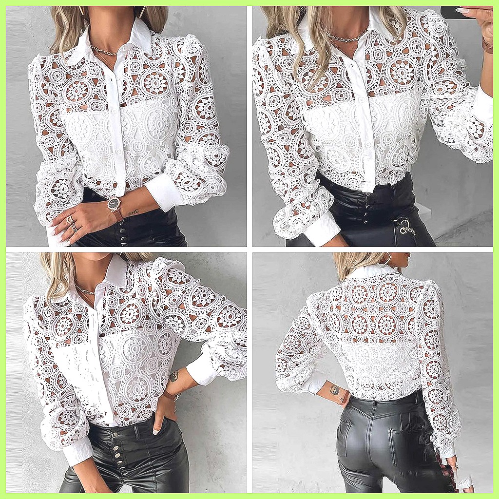 2025 Women's White Lace Shirt, - Blouses 评论和价格