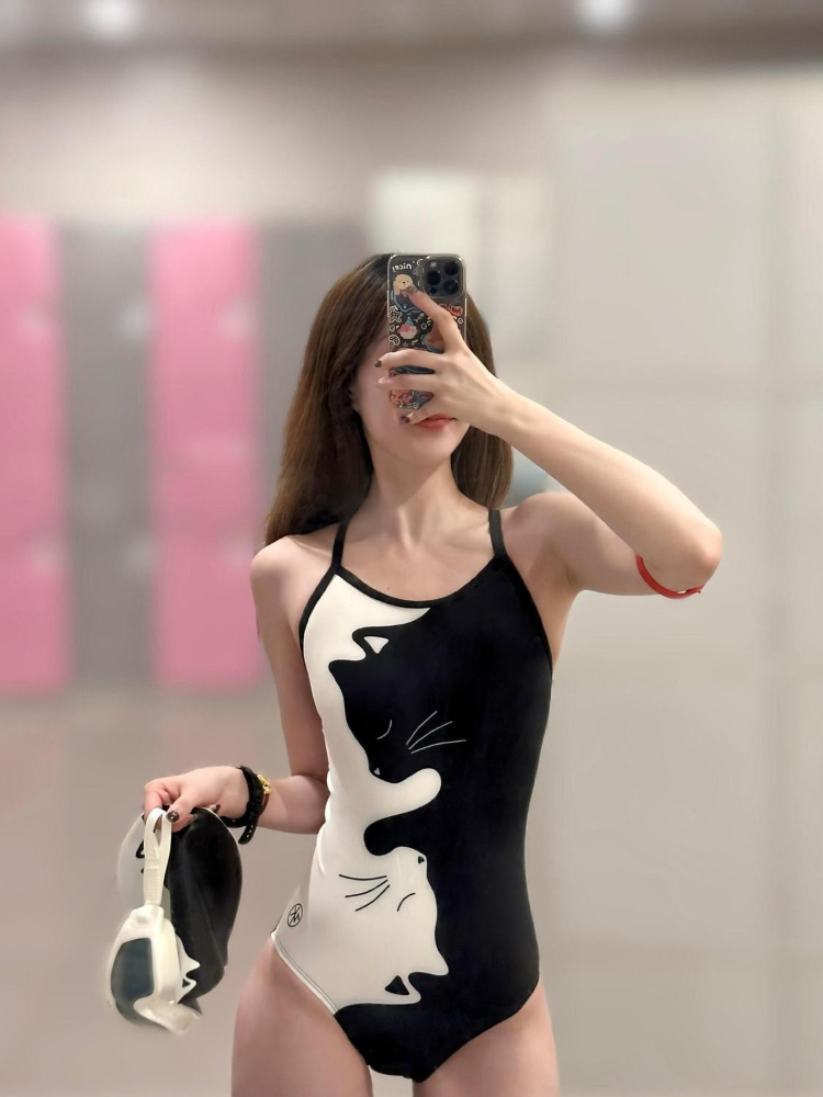 Black White Kitten Print Women - Swimwear 评论和价格