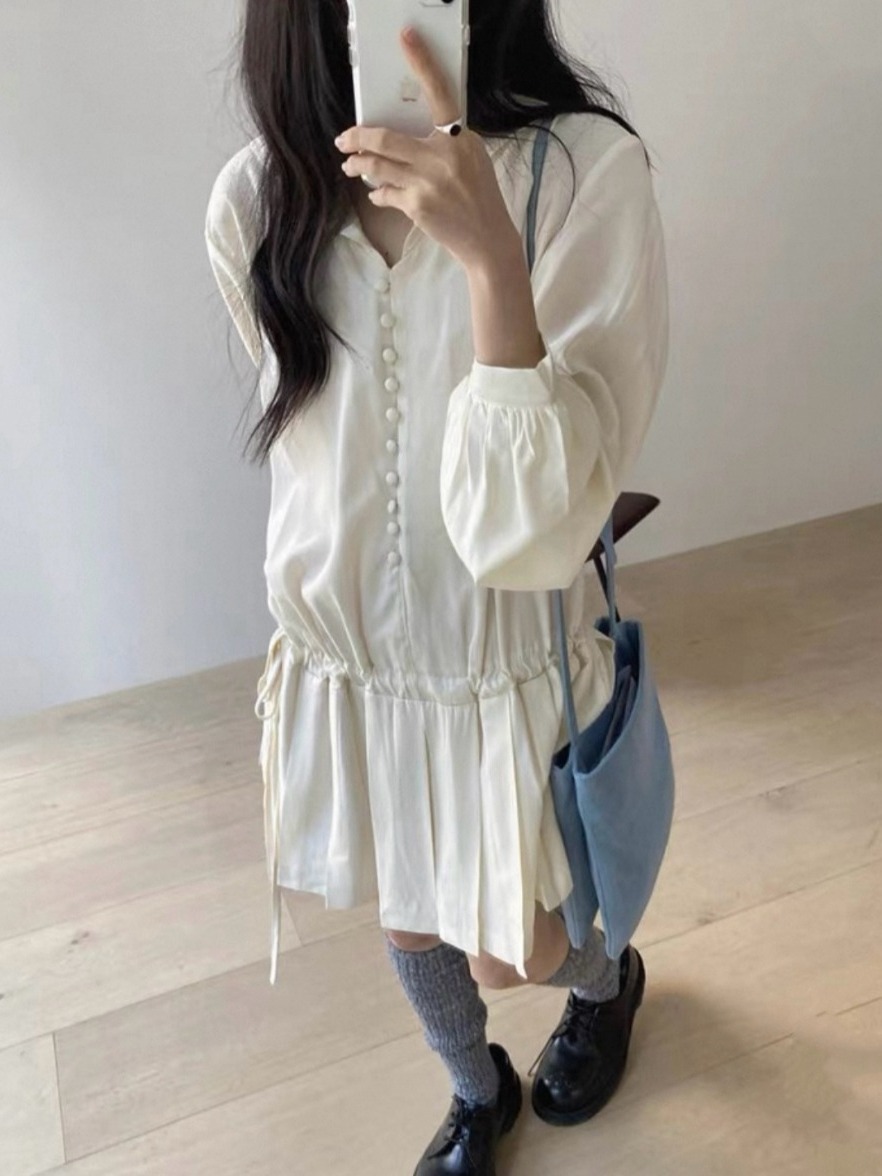 Slimming Long Sleeve Shirt Dre - Korean Style A Line Shirt Dress 评论和价格