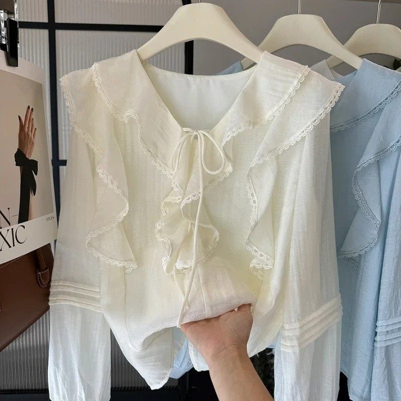French V-Neck Chic Long Sleeve - Blouses 评论和价格