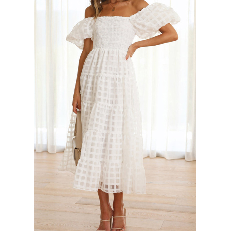 Elegant Off Shoulder Women's S - Off Shoulder Puff Sleeve Sundress 评论和价格