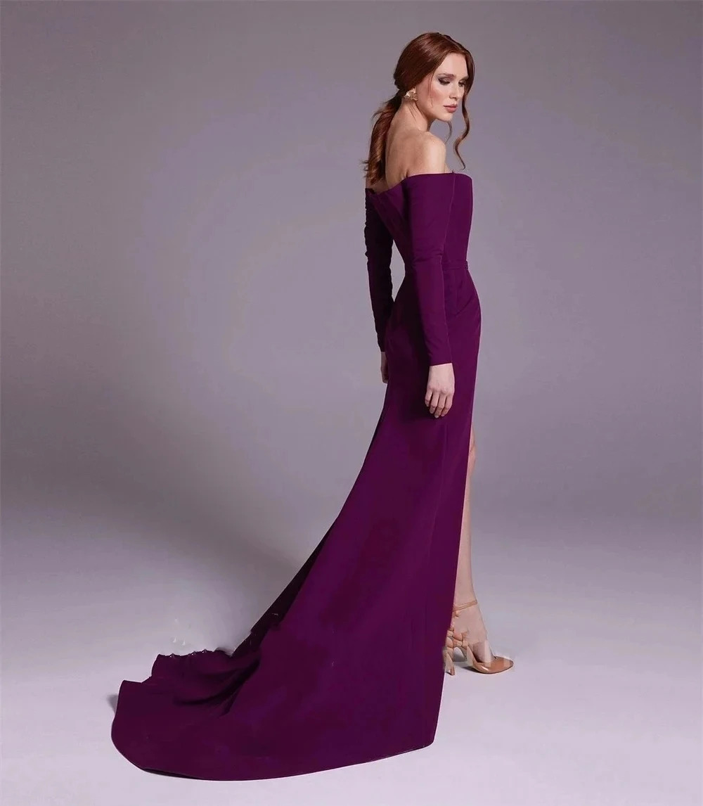 Elegant Purple Satin Off-the-s - Elegant Satin Evening Gown Split 评论和价格